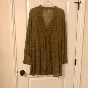 Free People Olive Green Lace Mini Dress Size L/XL